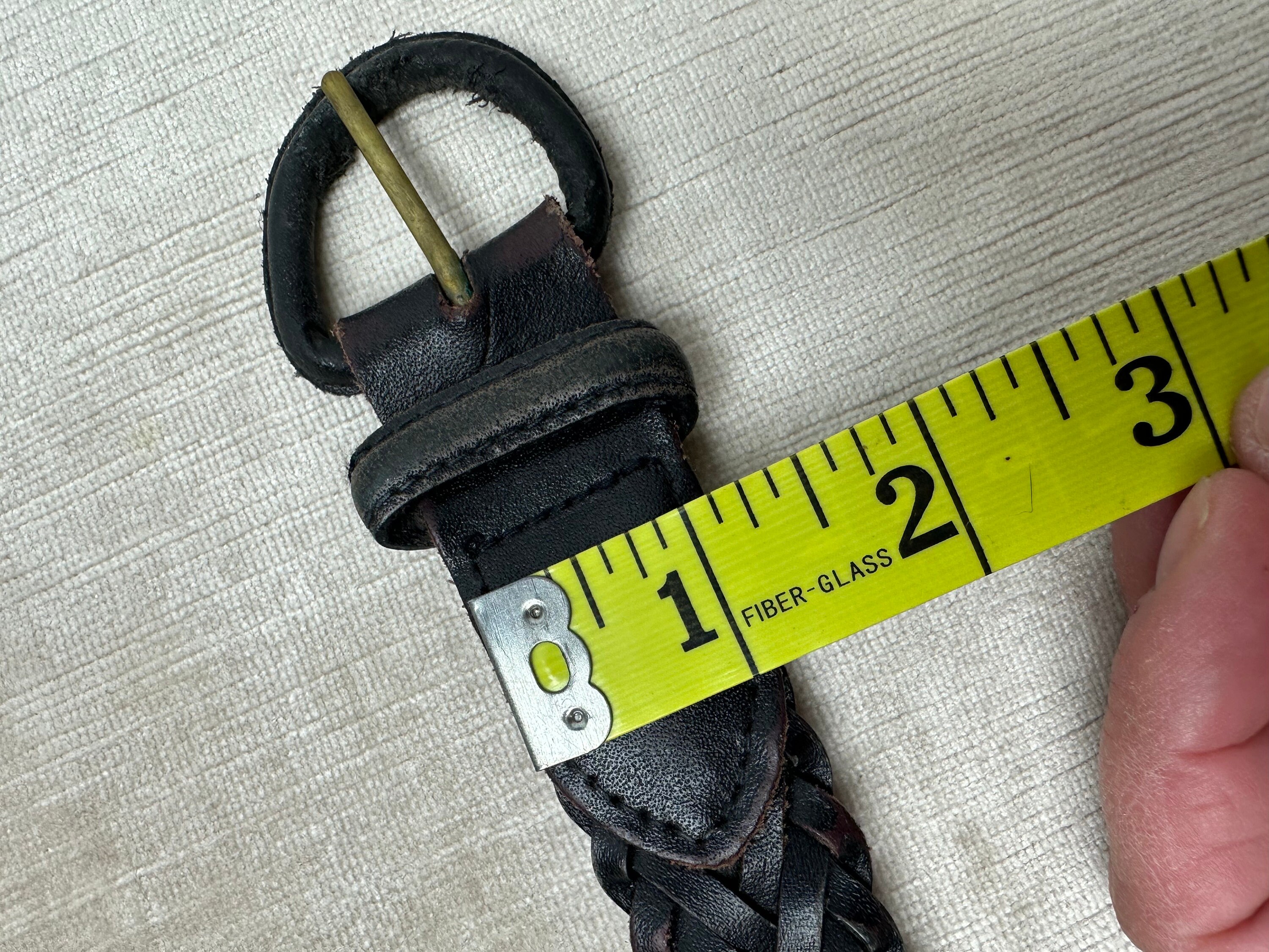 90s Braided Leather Belt: Black Woven Skinny Dress Belt, XL  display picture 1