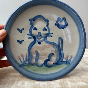 Ma Hadley Pair of small plates cat & lamb farmhouse cottagecore vintage dish wear blue handmade ceramic image 10