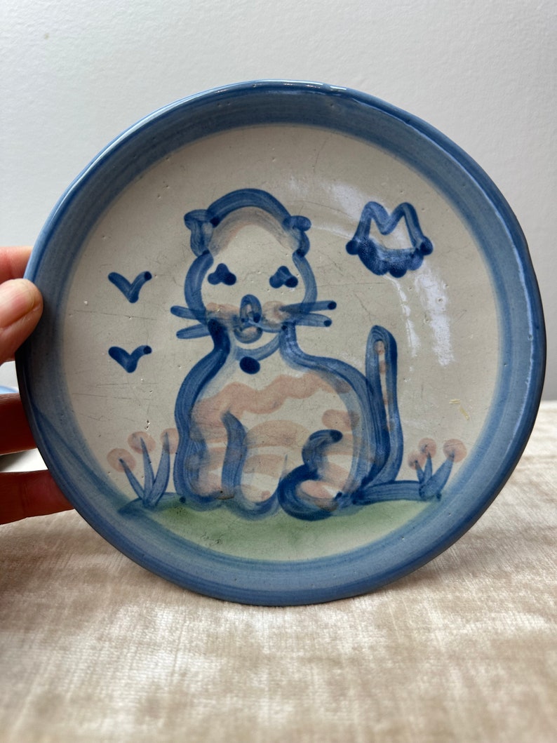 Ma Hadley Pair of small plates cat & lamb farmhouse cottagecore vintage dish wear blue handmade ceramic image 10