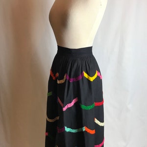 50s cotton patio skirt fit & flare pinup rockabilly Rainbow embroidery embroidered colorful black Teresa Original Taxco 26 waist image 9