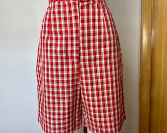 Vintage 1950's Buckle-Back micro Plaid Cotton Trouser Shorts -Dead Stock ~ pinup Rockabilly girl~ 50’s long shorts w/ pockets /29” waist