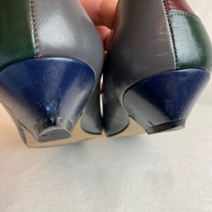 1980s retro color block leather shoes by Nina/ slip on flats womens vintage fashion grey blue green burgundy/ Ninas 80s /US size 7 image 8