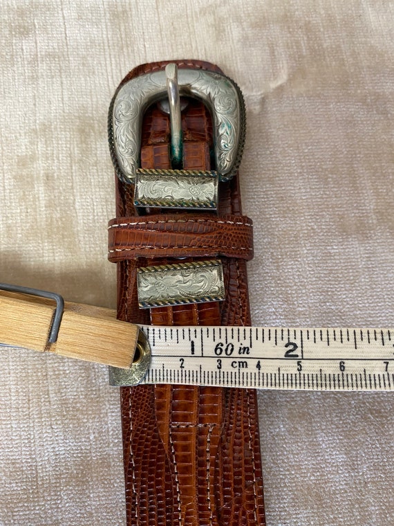 Vintage Reptile Lizard skin belt with ornate silv… - image 10
