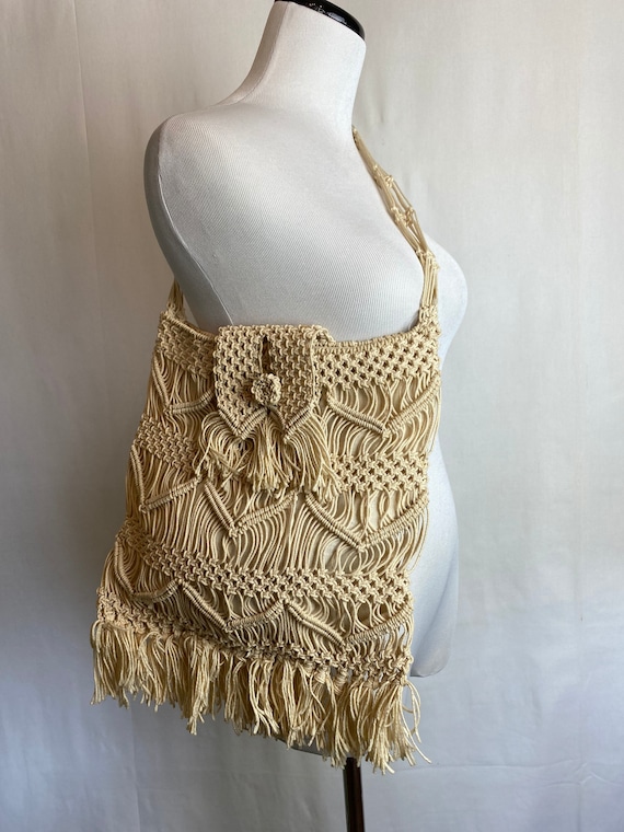 70’s cotton macrame style purse  Boho hippie shou… - image 1