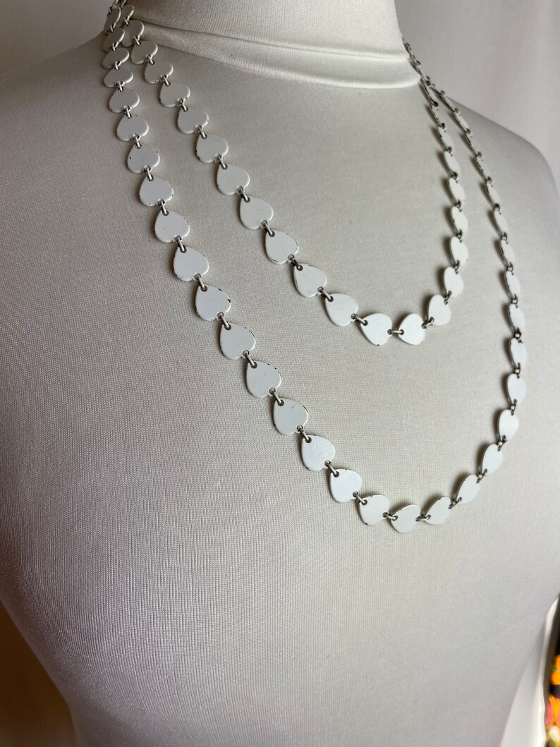 Vintage 60s necklace white long beaded bobble chain link metal groovy Mod layered retro necklaces long length 1960s costuming image 5