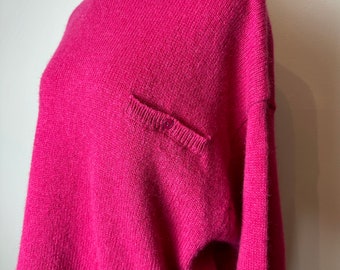 Vintage pink 100% wool sweater~ 1980’s-90’s turtleneck minimalist ~ big & boxy oversized Bright fuchsia/ raspberry pink M/L