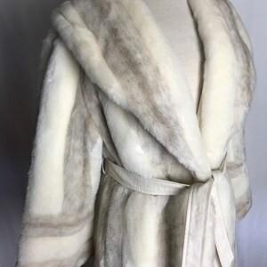 70s beautiful white faux fur princess coat belted waist exaggerated belled sleeves gorgeous lush furry fake glamorous vintage size M image 10