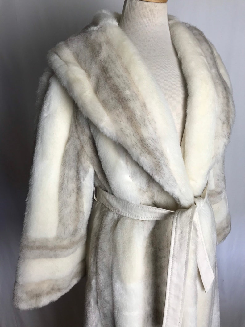 70s beautiful white faux fur princess coat belted waist exaggerated belled sleeves gorgeous lush furry fake glamorous vintage size M image 10