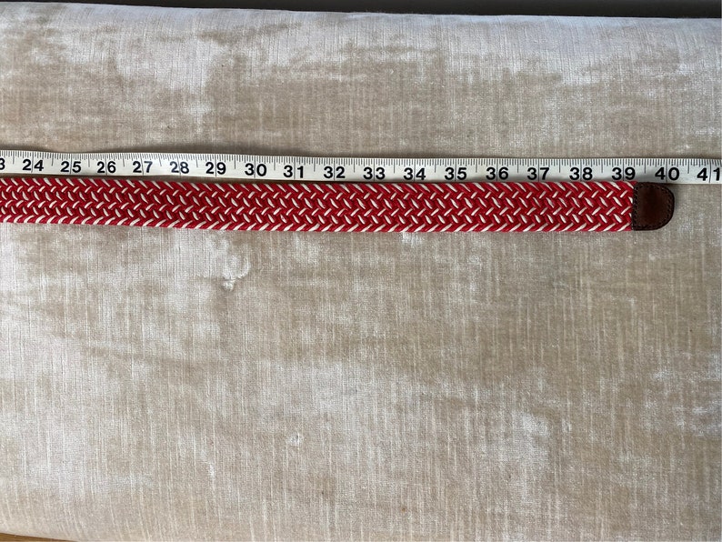 Ceinture tissée rouge et blanche VTG avec cuir/style unisexe androgyne Ceinture de pantalon skinny plus grande taille bohème taille 34/taille ouverte image 10