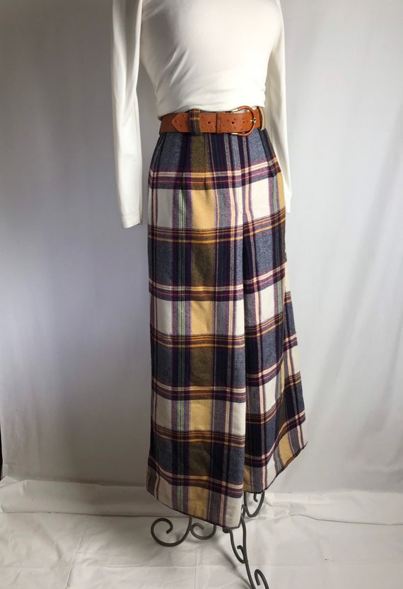 60’s 70’s flannel plaid maxi skirt~ culottes styl… - image 4