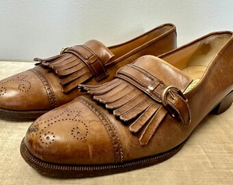 Vintage Cole Haan Leather Oxford Loafers: Brown Fringed Tassel Shoes