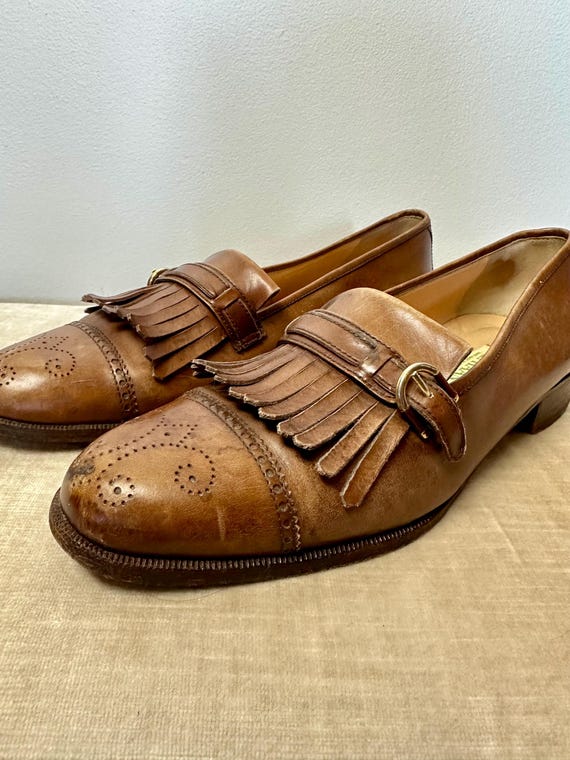 1990's cole haan leather tassel loafers⁠ Vintage Cole Haan Leather Oxford Loafers: Brown Fringed Tassel
