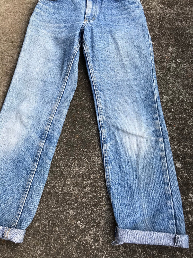 80s Womens Lee Jeans vintage high waisted denim distressed original faded blue rugged 100% cotton XXSM size or juniors image 6