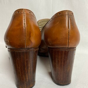 Sexy 70s chunky heel platform style shoes chestnut leather womens heels buckle slip on wide heel smaller size petite image 8