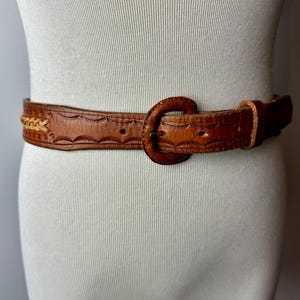 Vintage Tooled Leather Belt: 1960s Western Braided Detail  display picture 2