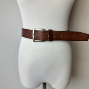 90s wide brown leather belt with silver tone square buckle rustic rocker style unisex androgynous hipster belts size Large 3438 image 7