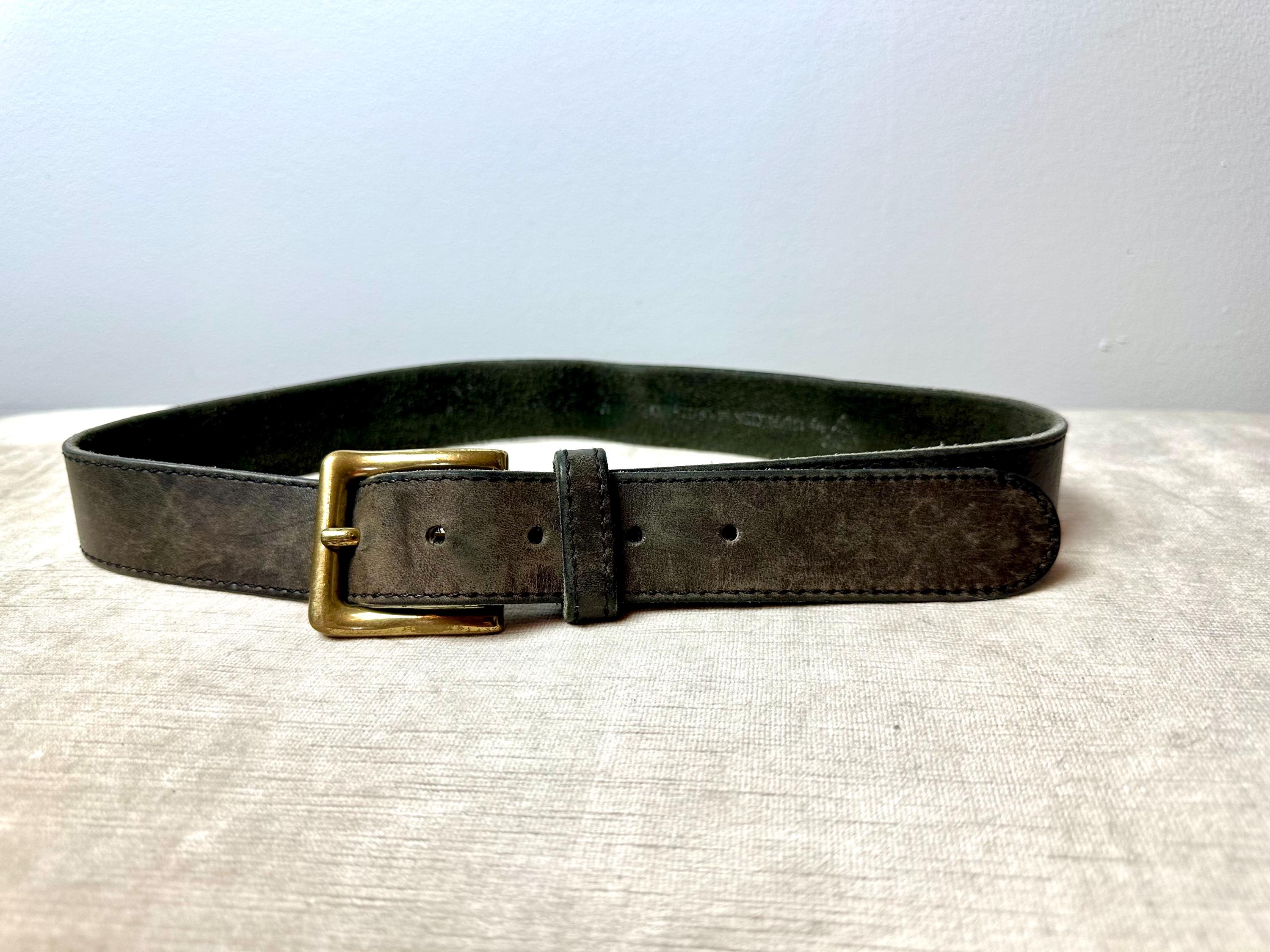 90s Vintage Marciano Leather Belt: Distressed Gray, Brass  display picture 2