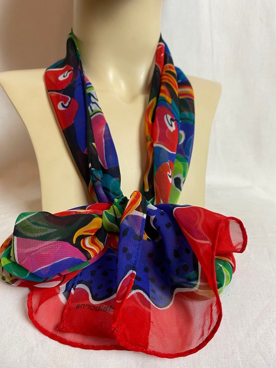 Vintage 80’s 90’s sheer colorful neck scarf  long… - image 5