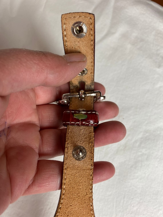 VTG Beige & brown fancy leather belt with ornate … - image 10