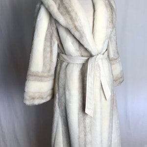 70s beautiful white faux fur princess coat belted waist exaggerated belled sleeves gorgeous lush furry fake glamorous vintage size M image 1