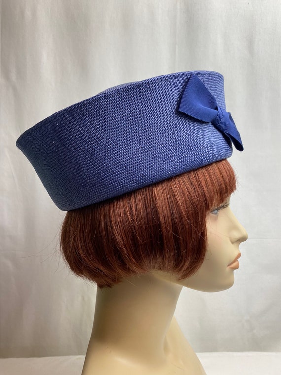 Vintage sailor inspired hat Tall viscose woven st… - image 3