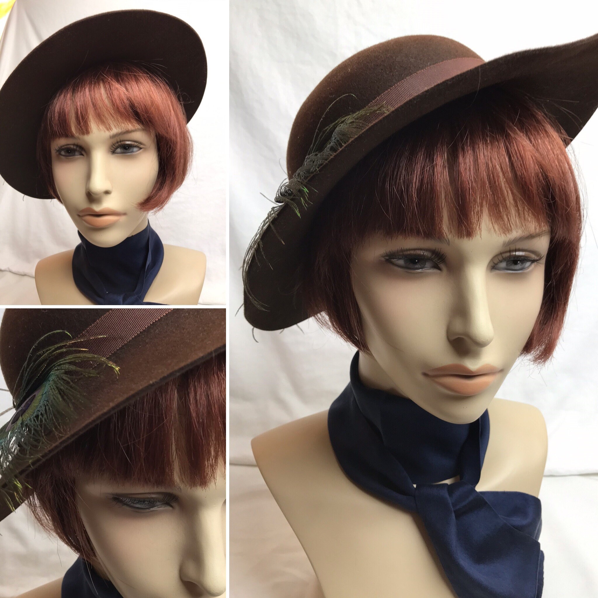 40s Chocolate Brown Felt Hat Wide Brim Womens Fedora Etsy