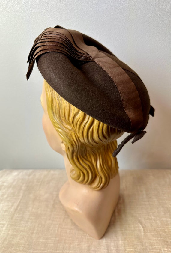 40’s chocolate brown Hat~ wool felt Silk ribbon Ha