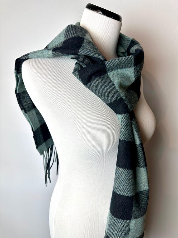 Pendleton Wool Scarf: Teal Blue & Black Buffalo P… - image 6