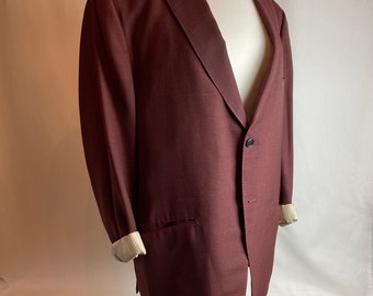 60s dark red burgundy blazer men’s sports coat unisex boxy style oversized jacket androgynous trend rolled cuffs M/L