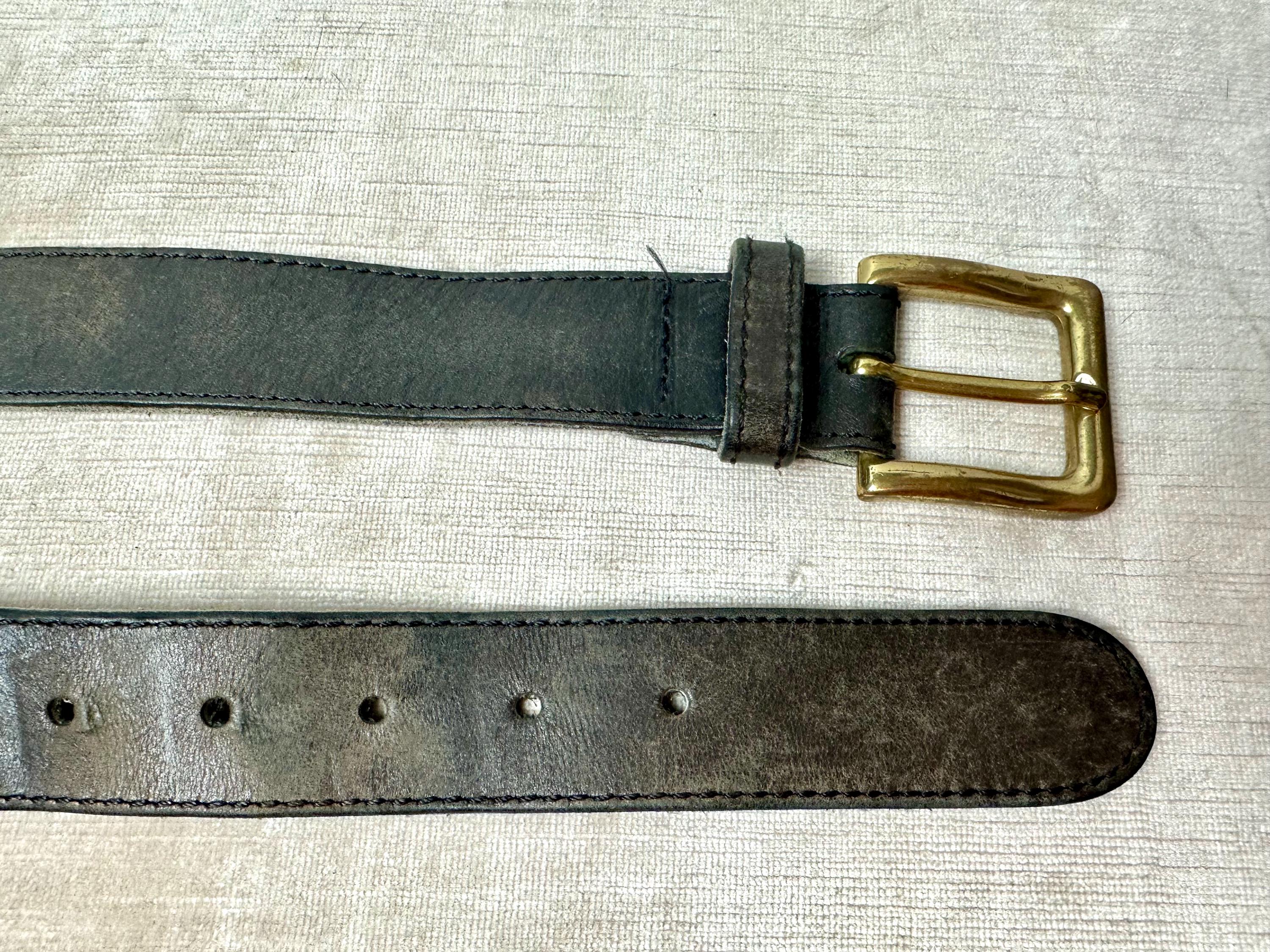 90s Vintage Marciano Leather Belt: Distressed Gray, Brass 