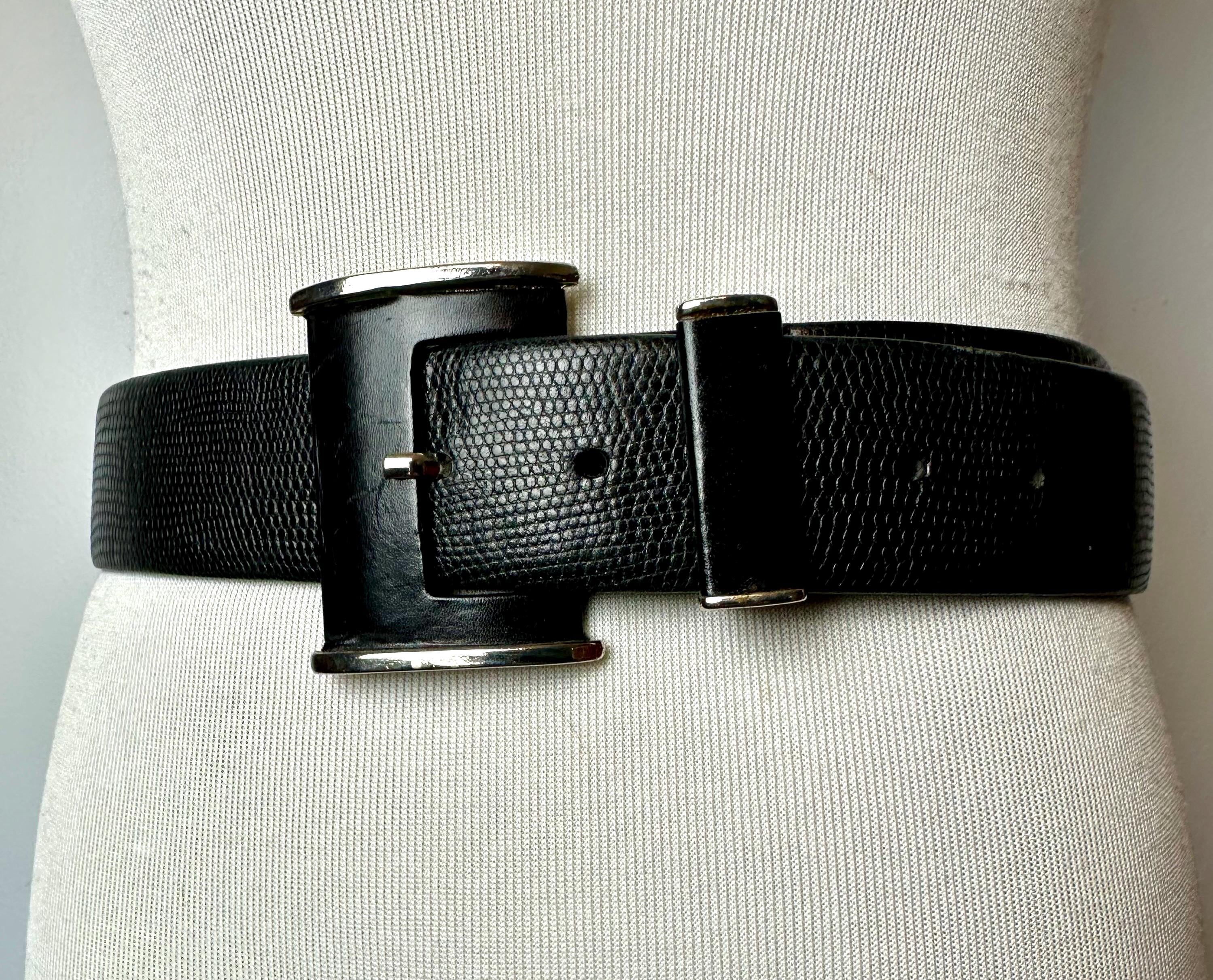 MONDI VINTAGE BLACK WAIST BELT WITH SILVER CHAIN ACCENT Mondi Black Leather Belt with Ivory Buckle and Gold-Tone Pin main image 3