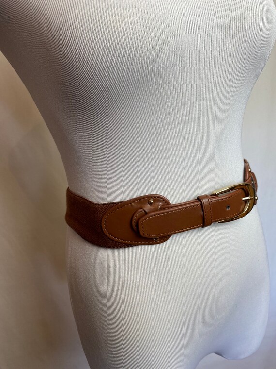 90’s brown leather stretchy belt~ chestnut glossy… - image 7