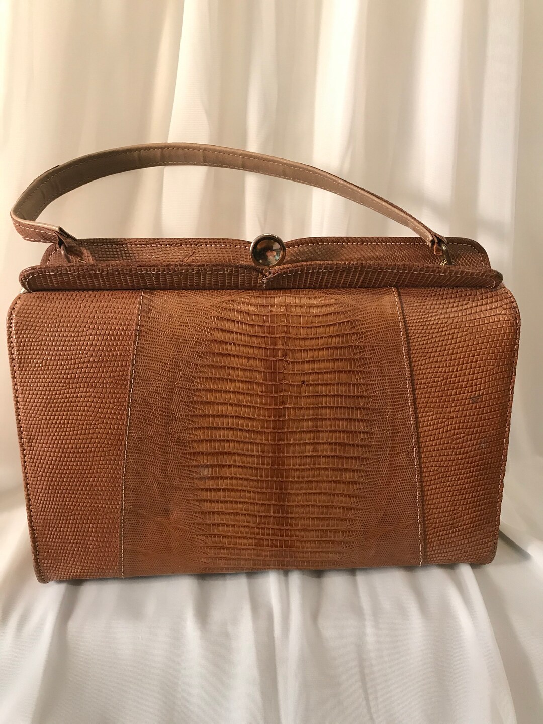 50's 60's Lizard Skin Hand Bag~ Women's Purse~ Blonde Light Camel