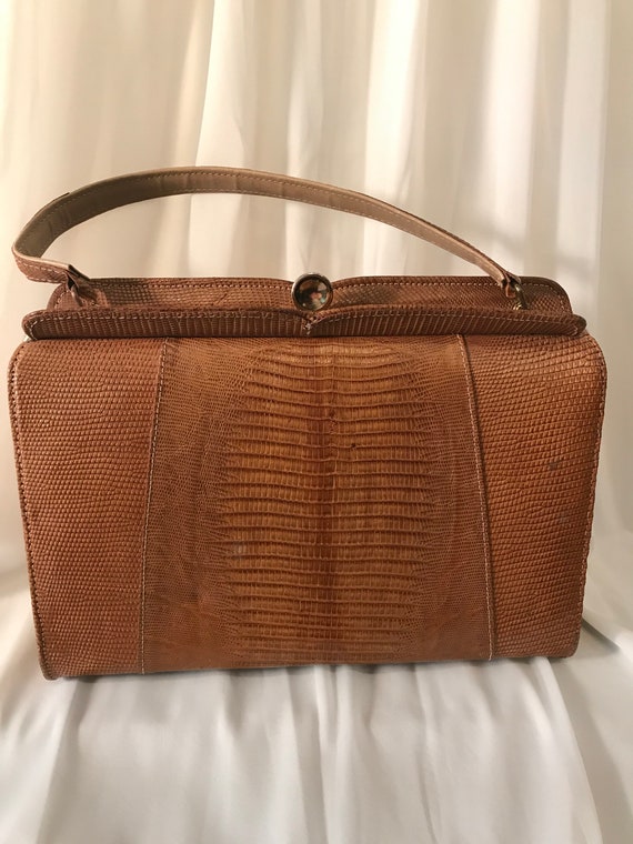 50's 60's Lizard Skin Hand Bag~ Women's Purse~ Blonde Light Camel