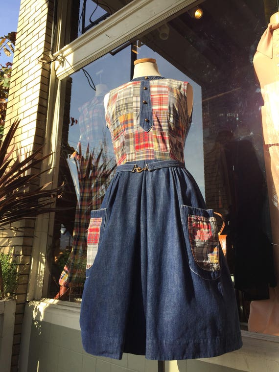 50’s-60’s denim dress~ vintage Wrap style fit & fl