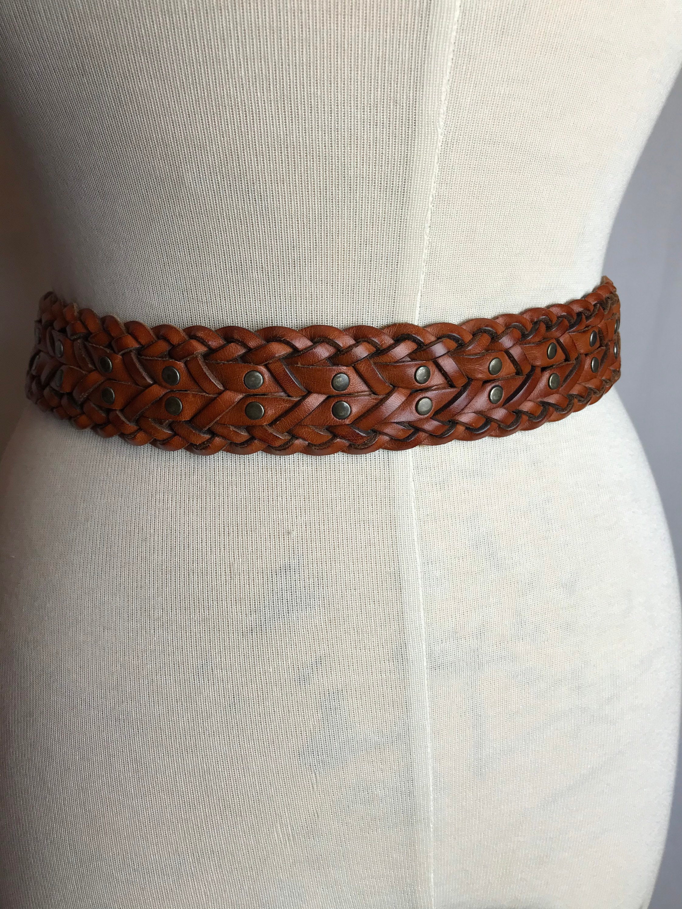 90's Braided Leather Belt~ DKNY Boho Hipster Stylish Women's Brown ...