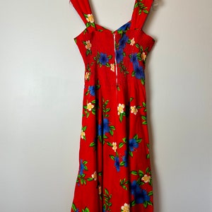 robe hawaïenne vintage des années 80 décolleté en coeur coupe & flare robe d'été rouge floral tropical vif/taille Med-LG image 7
