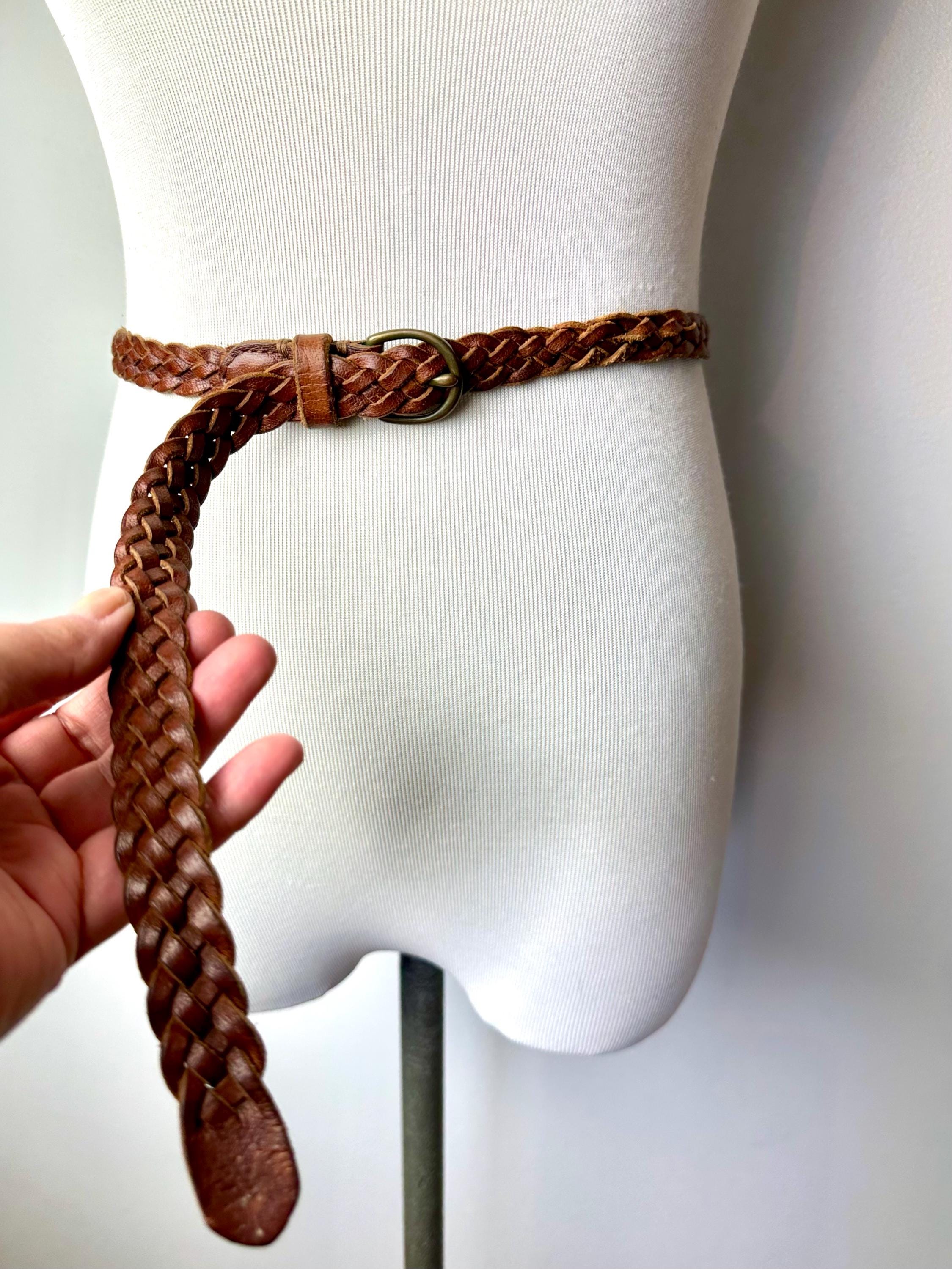 Vintage Brown Braided Leather Belt size max W 32”  2.25” wide Boho Preppy Beach il_fullxfull.6415536270_ltwf.jpg main image 3