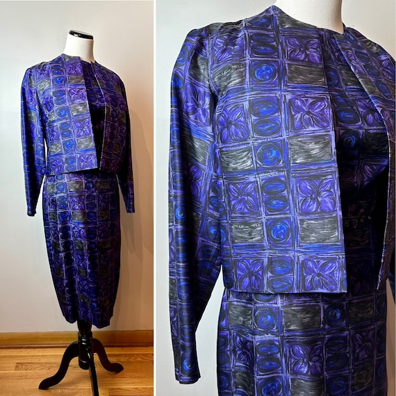 Vintage purple silk dress & matching jacket belt~… - image 1