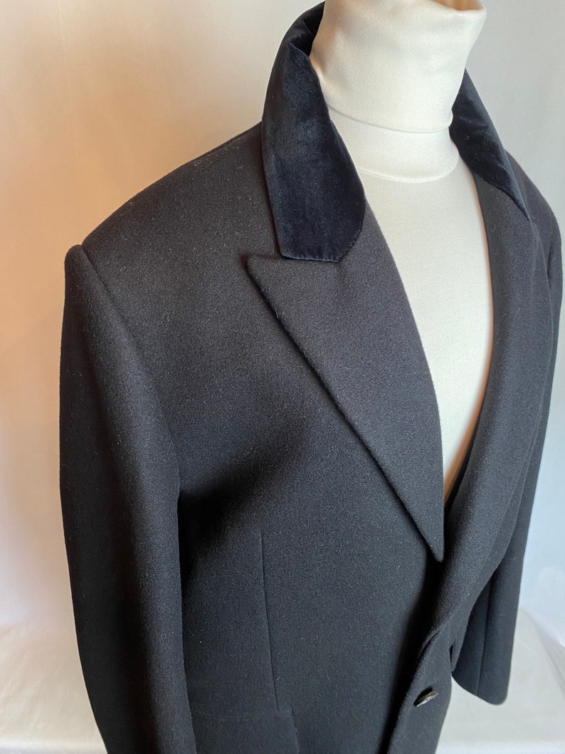 Mens Black overcoat Dress jacket long wool jacket velvet collar Zadig & Voltaire size 46 XLG image 1