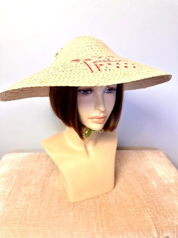 1950s Asian Style Sun Hat: Wide Brim Jute Gardening Hat - Etsy display picture 3