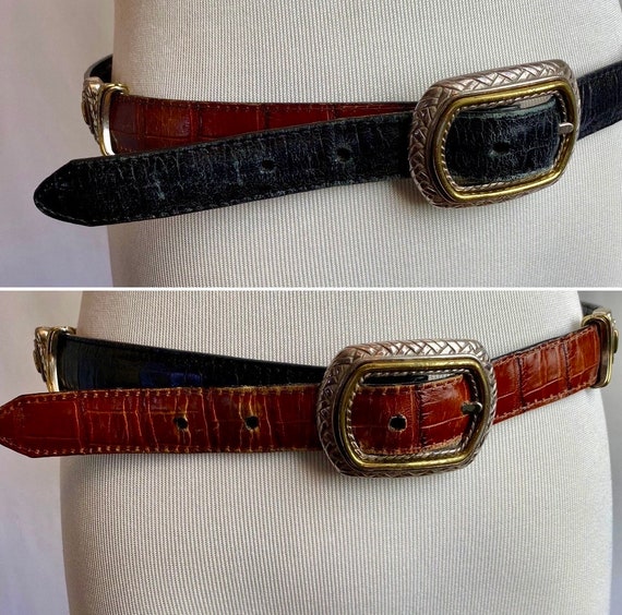 90’s leather belt  reversible 2 tone Black & Brow… - image 2