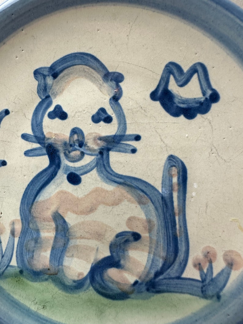Ma Hadley Pair of small plates cat & lamb farmhouse cottagecore vintage dish wear blue handmade ceramic image 6