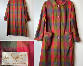 60’s Cutest plaid trench coat ever! Colorful block plaid lightweight Mod overcoat Spring showers midi A-line cut 1960’s fashion size Med-LG