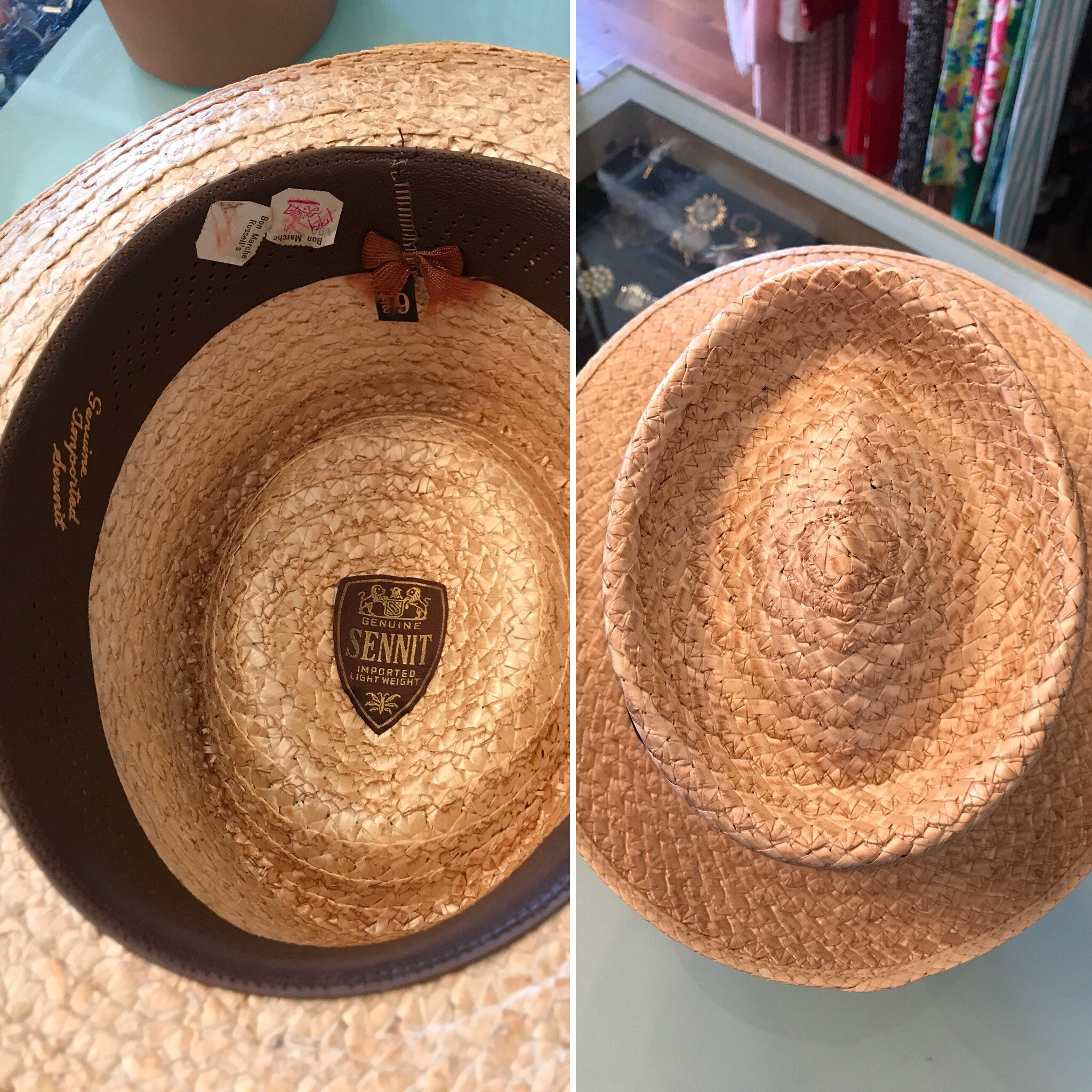 40's 50's Boater Hat Summer Straw Hat Vintage Mens Stylish Red