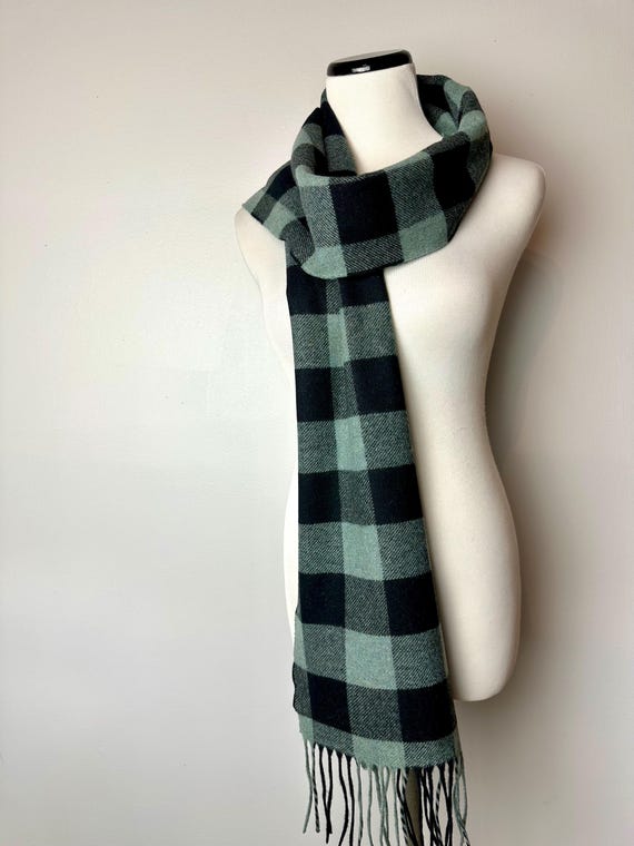 Pendleton Wool Scarf: Teal Blue & Black Buffalo P… - image 1