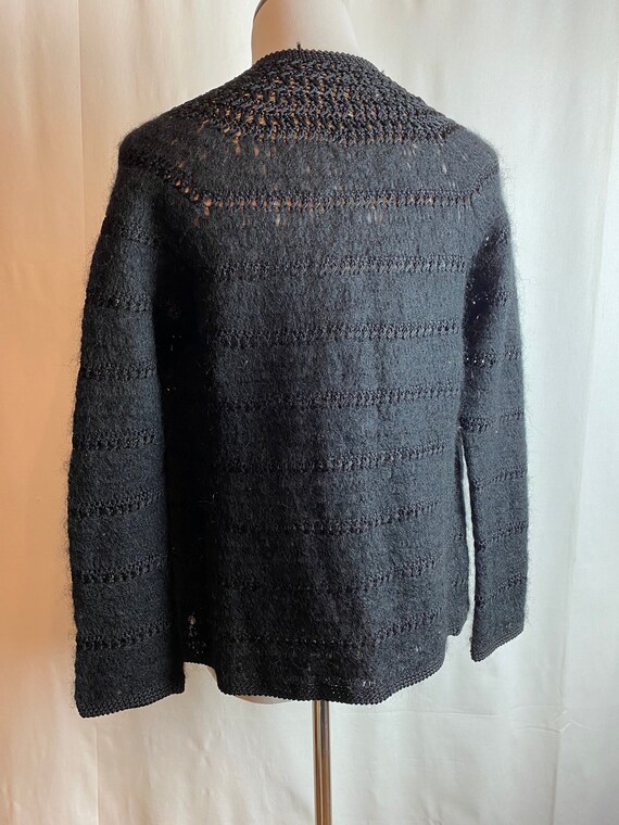 Fuzzy vintage black mohair cardigan sweater 1960’… - image 4