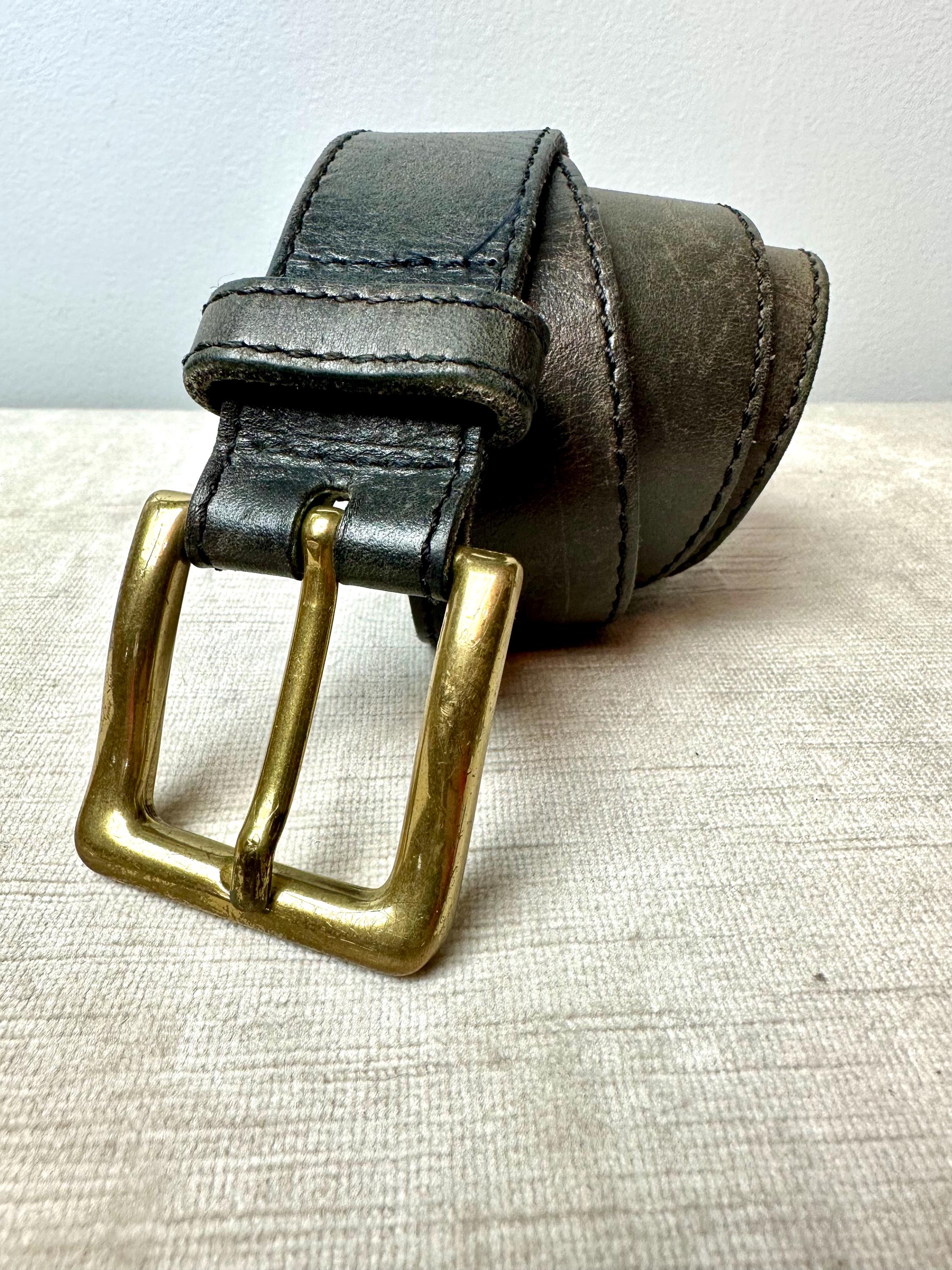 A Marciano Genuine  Leather and Brass Buckled and Stationed Belt-Palomino XS/S 90s Vintage Marciano Leather Belt: Distressed Gray, Brass  main image 2