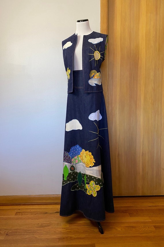 Fabulous 1970’s Denim Set~full length Maxi skirt … - image 3