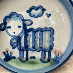 Ma Hadley Pair of small plates cat & lamb farmhouse cottagecore vintage dish wear blue handmade ceramic image 7